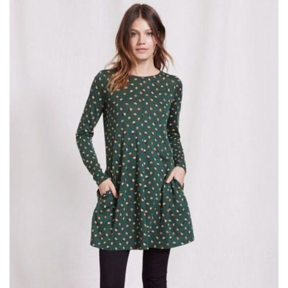 Boden Swing Tunic Dot Print Long Sleeve Green 10 Regular - Picture 1 of 7